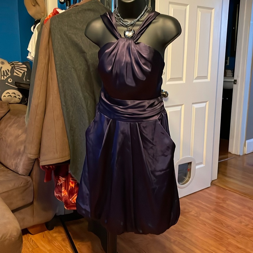 Dark purple satin David’s Bridal bridesmaid dress (size 6) - with pockets!